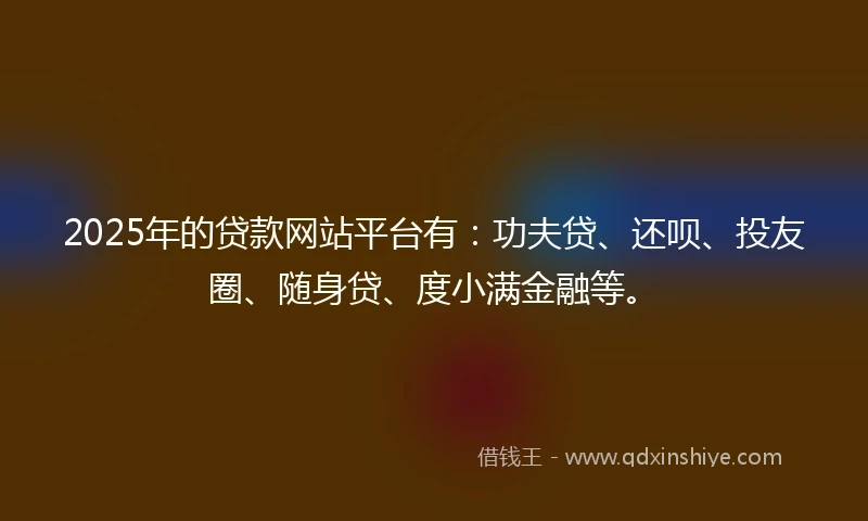2025年的贷款网站平台有：功夫贷、还呗、投友圈、随身贷、度小满金融等。
