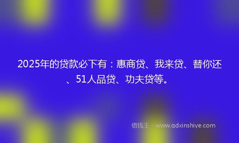 2025年的贷款必下有：惠商贷、我来贷、替你还、51人品贷、功夫贷等。
