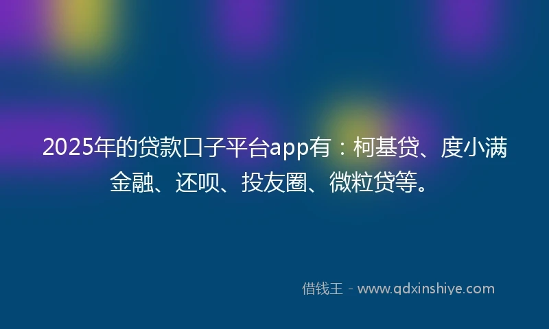 2025年的贷款口子平台app有：柯基贷、度小满金融、还呗、投友圈、微粒贷等。
