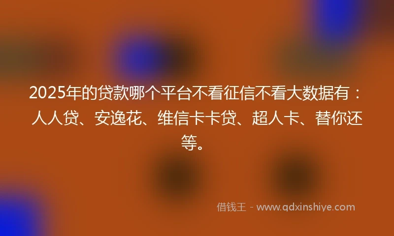 2025年的贷款哪个平台不看征信不看大数据有：人人贷、安逸花、维信卡卡贷、超人卡、替你还等。