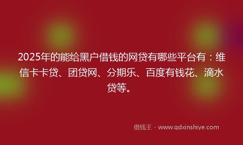 2025年的能给黑户借钱的网贷有哪些平台有：维信卡卡贷、团贷网、分期乐、百度有钱花、滴水贷等。