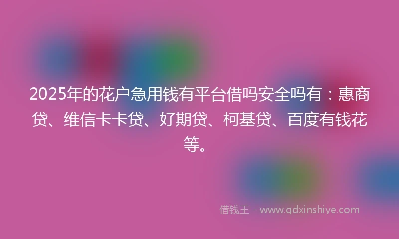 2025年的花户急用钱有平台借吗安全吗有：惠商贷、维信卡卡贷、好期贷、柯基贷、百度有钱花等。
