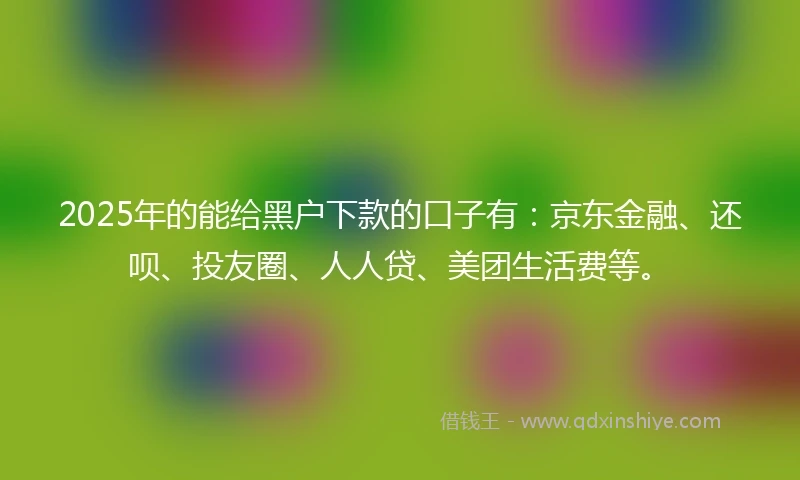 2025年的能给黑户下款的口子有：京东金融、还呗、投友圈、人人贷、美团生活费等。