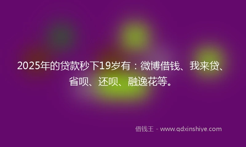 2025年的贷款秒下19岁有：微博借钱、我来贷、省呗、还呗、融逸花等。