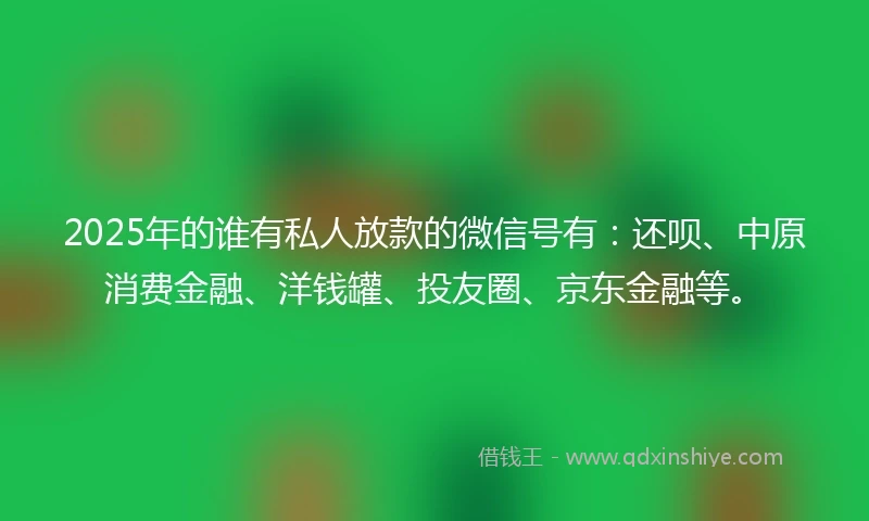 2025年的谁有私人放款的微信号有：还呗、中原消费金融、洋钱罐、投友圈、京东金融等。