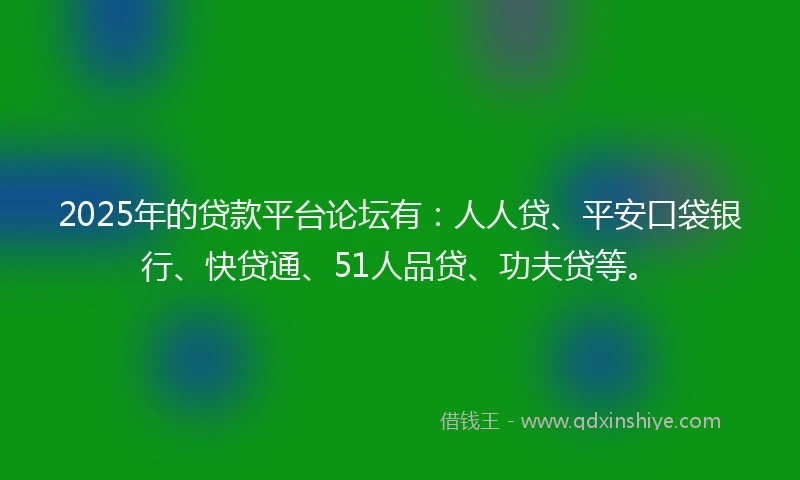 2025年的贷款平台论坛有：人人贷、平安口袋银行、快贷通、51人品贷、功夫贷等。