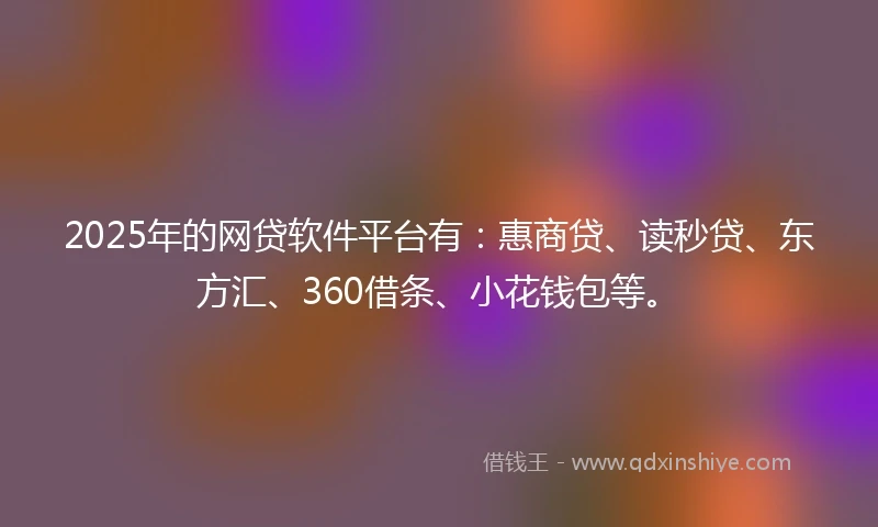 2025年的网贷软件平台有：惠商贷、读秒贷、东方汇、360借条、小花钱包等。
