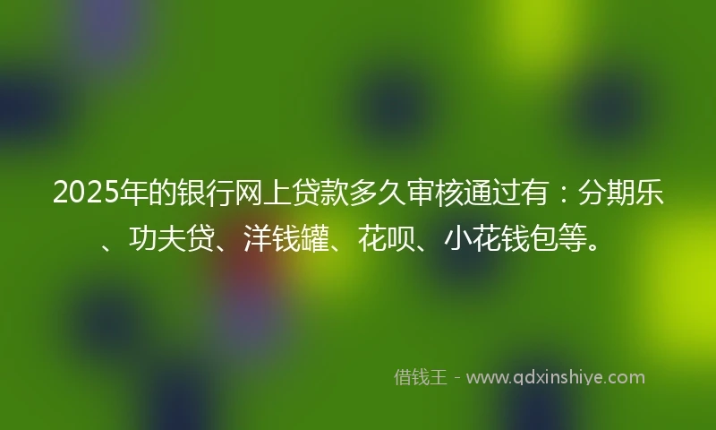 2025年的银行网上贷款多久审核通过有：分期乐、功夫贷、洋钱罐、花呗、小花钱包等。