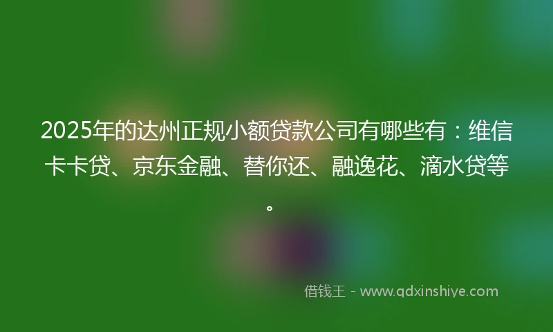 2025年的达州正规小额贷款公司有哪些有：维信卡卡贷、京东金融、替你还、融逸花、滴水贷等。