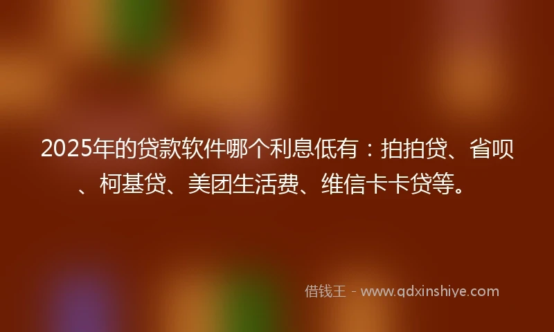 2025年的贷款软件哪个利息低有：拍拍贷、省呗、柯基贷、美团生活费、维信卡卡贷等。