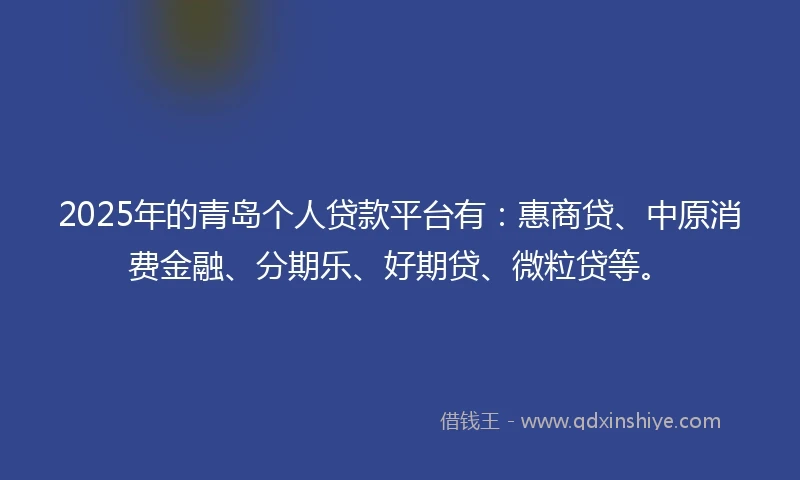 2025年的青岛个人贷款平台有：惠商贷、中原消费金融、分期乐、好期贷、微粒贷等。