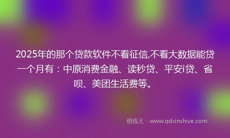 2025年的那个贷款软件不看征信,不看大数据能贷一个月有：中原消费金融、读秒贷、平安i贷、省呗、美团生活费等。