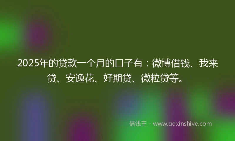 2025年的贷款一个月的口子有：微博借钱、我来贷、安逸花、好期贷、微粒贷等。
