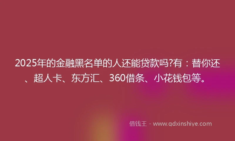 2025年的金融黑名单的人还能贷款吗?有：替你还、超人卡、东方汇、360借条、小花钱包等。