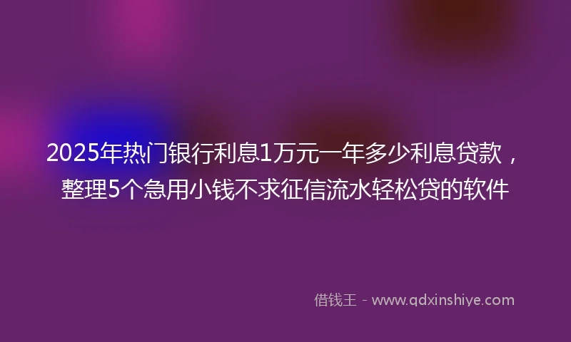 2025年热门银行利息1万元一年多少利息贷款，整理5个急用小钱不求征信流水轻松贷的软件