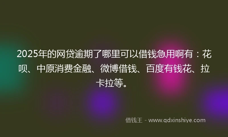 2025年的网贷逾期了哪里可以借钱急用啊有：花呗、中原消费金融、微博借钱、百度有钱花、拉卡拉等。