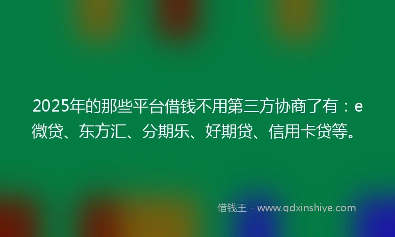 2025年的那些平台借钱不用第三方协商了有：e微贷、东方汇、分期乐、好期贷、信用卡贷等。