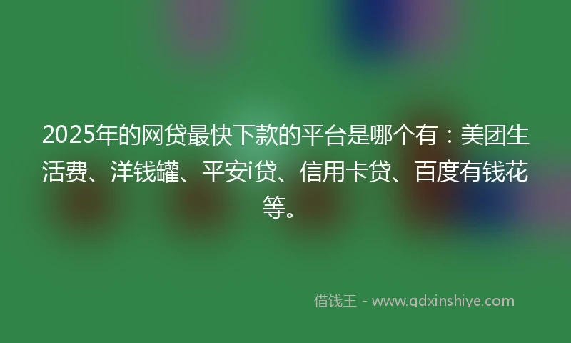 2025年的网贷最快下款的平台是哪个有：美团生活费、洋钱罐、平安i贷、信用卡贷、百度有钱花等。