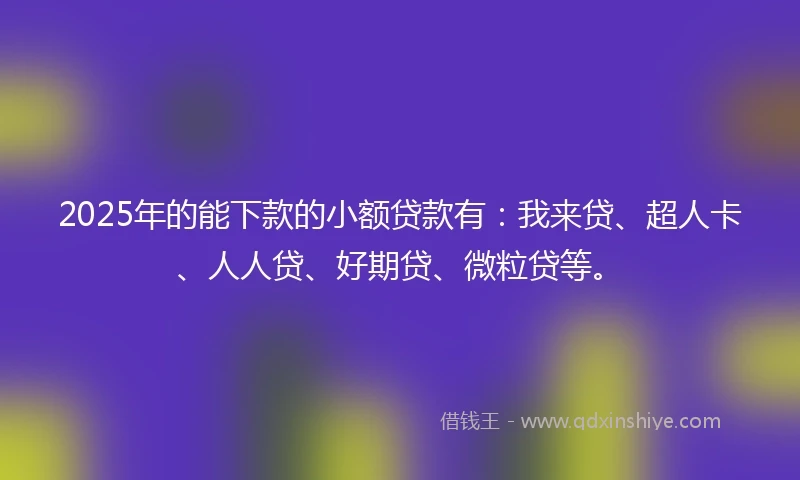 2025年的能下款的小额贷款有：我来贷、超人卡、人人贷、好期贷、微粒贷等。