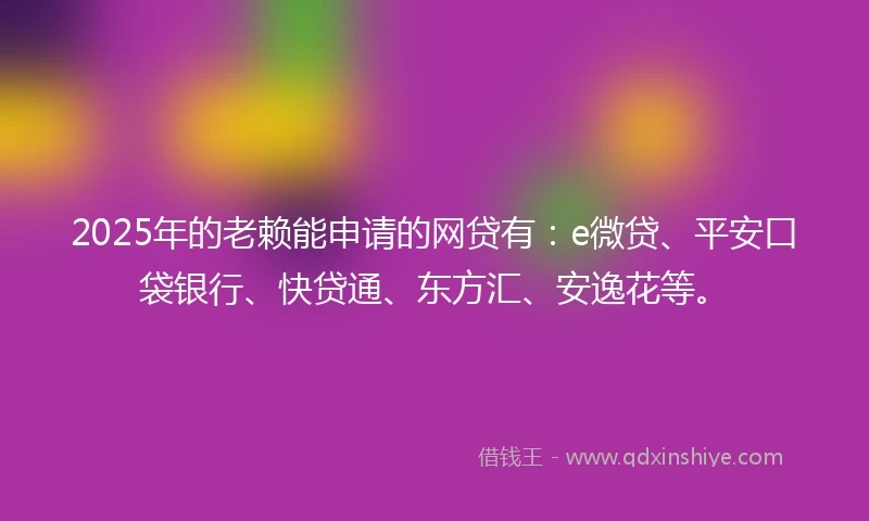 2025年的老赖能申请的网贷有：e微贷、平安口袋银行、快贷通、东方汇、安逸花等。