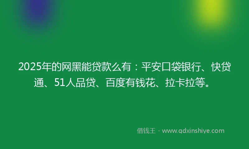 2025年的网黑能贷款么有：平安口袋银行、快贷通、51人品贷、百度有钱花、拉卡拉等。