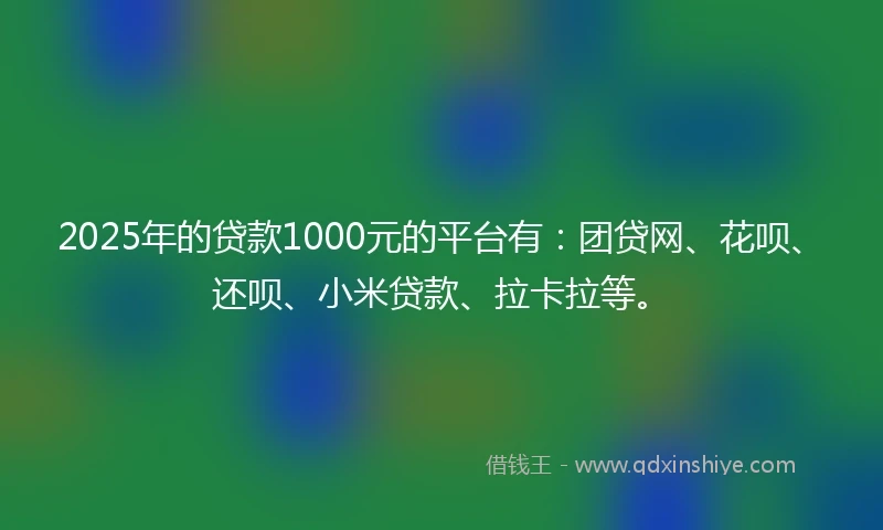 2025年的贷款1000元的平台有：团贷网、花呗、还呗、小米贷款、拉卡拉等。