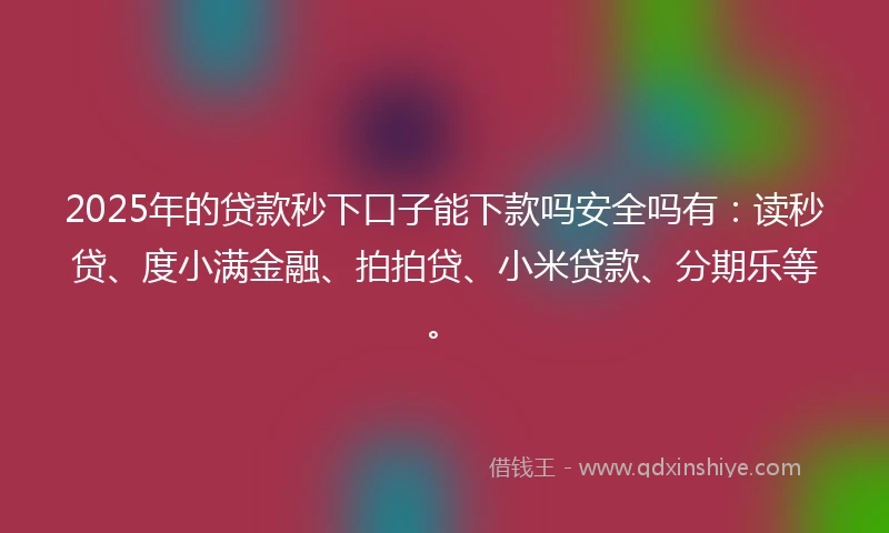2025年的贷款秒下口子能下款吗安全吗有:读秒贷、度小满金融、拍拍贷、小米贷款、分期乐等。