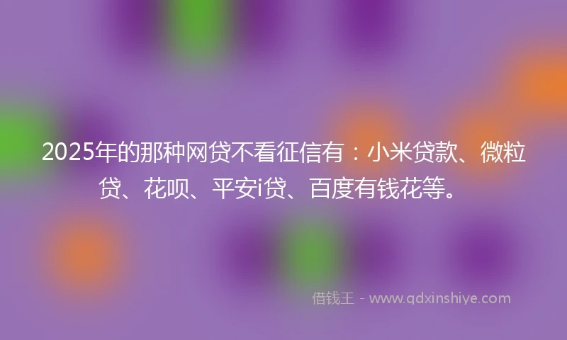 2025年的那种网贷不看征信有：小米贷款、微粒贷、花呗、平安i贷、百度有钱花等。