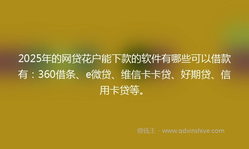2025年的网贷花户能下款的软件有哪些可以借款有：360借条、e微贷、维信卡卡贷、好期贷、信用卡贷等。
