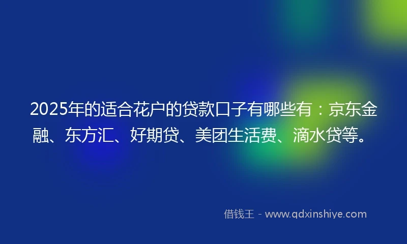2025年的适合花户的贷款口子有哪些有：京东金融、东方汇、好期贷、美团生活费、滴水贷等。