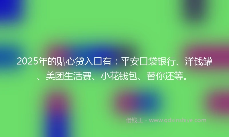 2025年的贴心贷入口有：平安口袋银行、洋钱罐、美团生活费、小花钱包、替你还等。