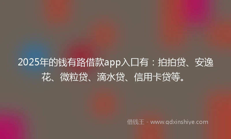 2025年的钱有路借款app入口有：拍拍贷、安逸花、微粒贷、滴水贷、信用卡贷等。