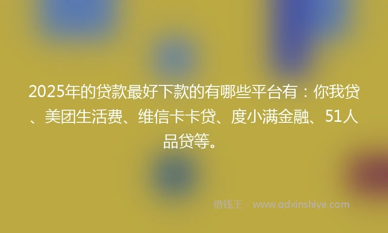 2025年的贷款最好下款的有哪些平台有：你我贷、美团生活费、维信卡卡贷、度小满金融、51人品贷等。