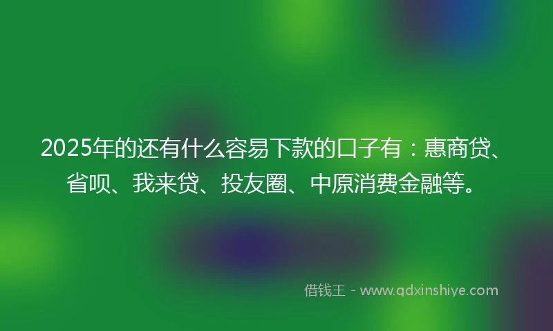 2025年的还有什么容易下款的口子有：惠商贷、省呗、我来贷、投友圈、中原消费金融等。