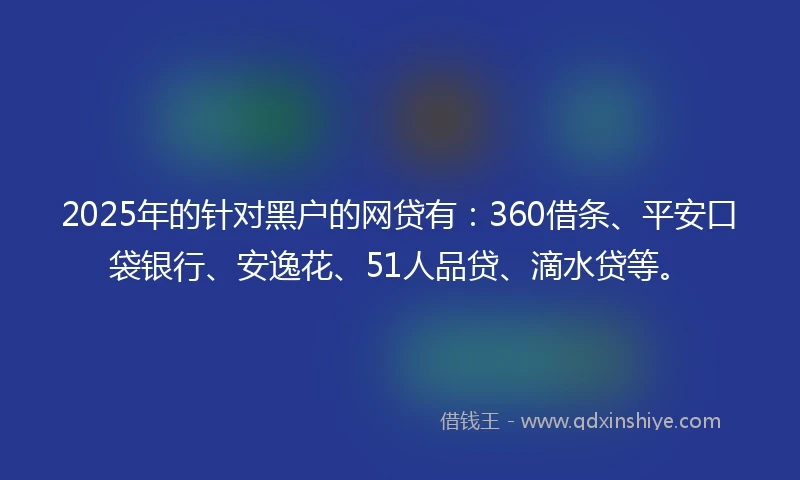 2025年的针对黑户的网贷有：360借条、平安口袋银行、安逸花、51人品贷、滴水贷等。