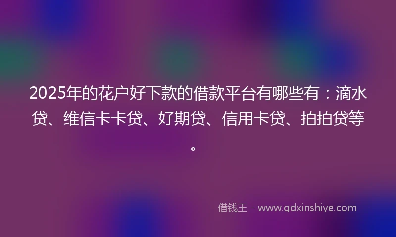 2025年的花户好下款的借款平台有哪些有：滴水贷、维信卡卡贷、好期贷、信用卡贷、拍拍贷等。