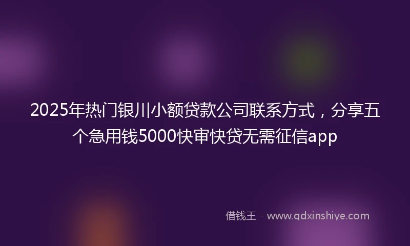 2025年热门银川小额贷款公司联系方式，分享五个急用钱5000快审快贷无需征信app