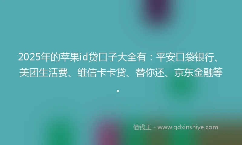 2025年的苹果id贷口子大全有：平安口袋银行、美团生活费、维信卡卡贷、替你还、京东金融等。