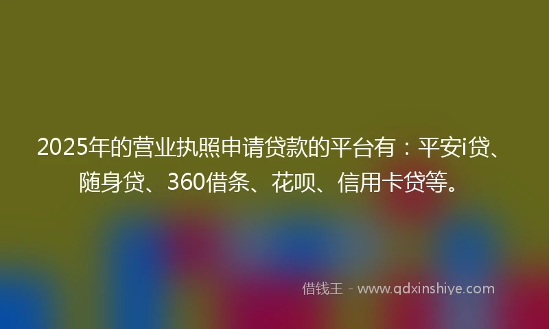2025年的营业执照申请贷款的平台有：平安i贷、随身贷、360借条、花呗、信用卡贷等。