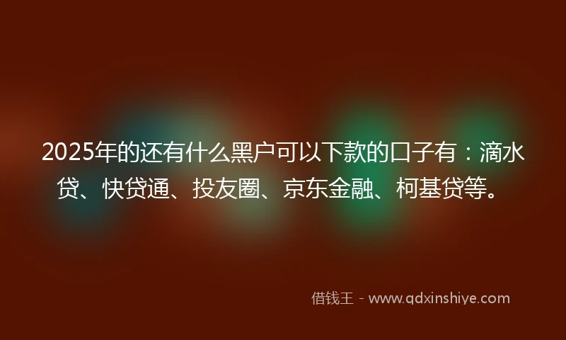2025年的还有什么黑户可以下款的口子有：滴水贷、快贷通、投友圈、京东金融、柯基贷等。