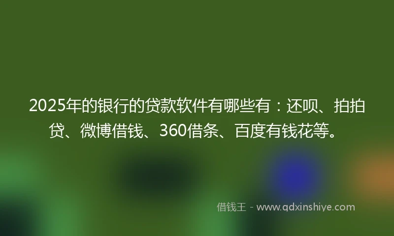 2025年的银行的贷款软件有哪些有：还呗、拍拍贷、微博借钱、360借条、百度有钱花等。