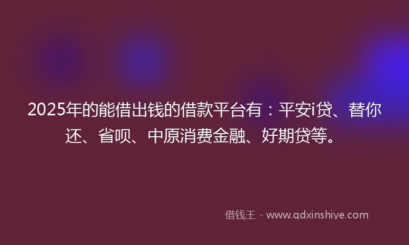 2025年的能借出钱的借款平台有：平安i贷、替你还、省呗、中原消费金融、好期贷等。