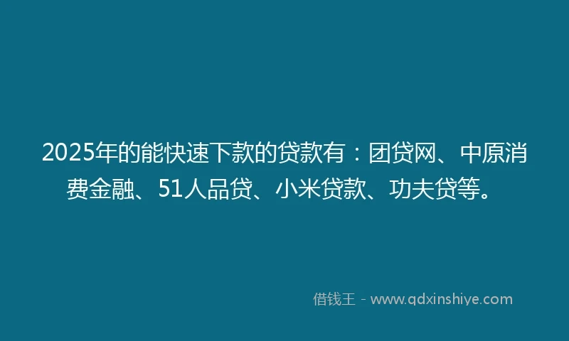 2025年的能快速下款的贷款有：团贷网、中原消费金融、51人品贷、小米贷款、功夫贷等。