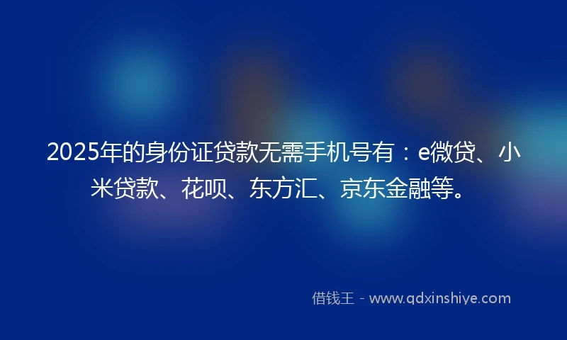 2025年的身份证贷款无需手机号有:e微贷、小米贷款、花呗、东方汇、京东金融等。