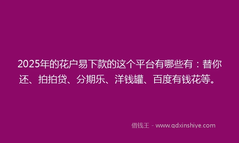 2025年的花户易下款的这个平台有哪些有：替你还、拍拍贷、分期乐、洋钱罐、百度有钱花等。