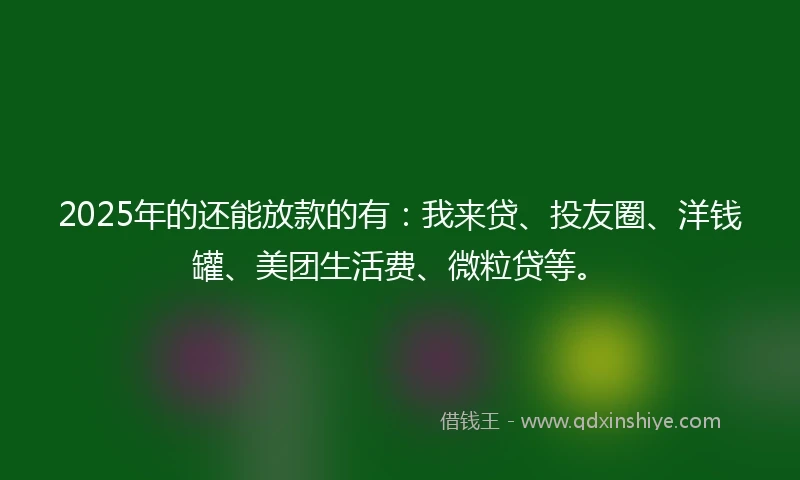 2025年的还能放款的有：我来贷、投友圈、洋钱罐、美团生活费、微粒贷等。