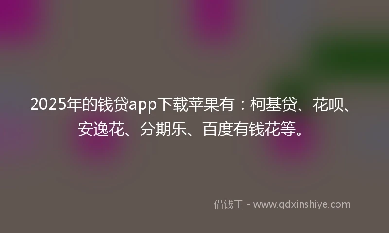 2025年的钱贷app下载苹果有：柯基贷、花呗、安逸花、分期乐、百度有钱花等。