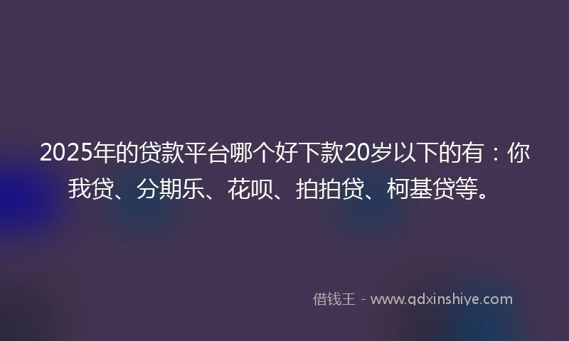 2025年的贷款平台哪个好下款20岁以下的有：你我贷、分期乐、花呗、拍拍贷、柯基贷等。