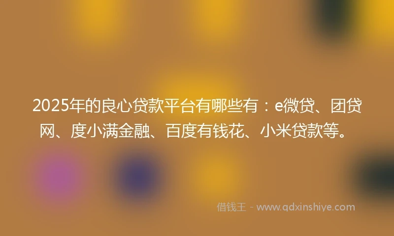 2025年的良心贷款平台有哪些有：e微贷、团贷网、度小满金融、百度有钱花、小米贷款等。