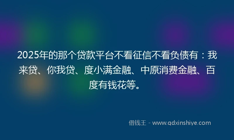 2025年的那个贷款平台不看征信不看负债有：我来贷、你我贷、度小满金融、中原消费金融、百度有钱花等。